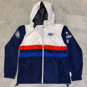 NBA Mens Hooded Windbreaker Jacket White Blue Red Size Large‎ Full Zip